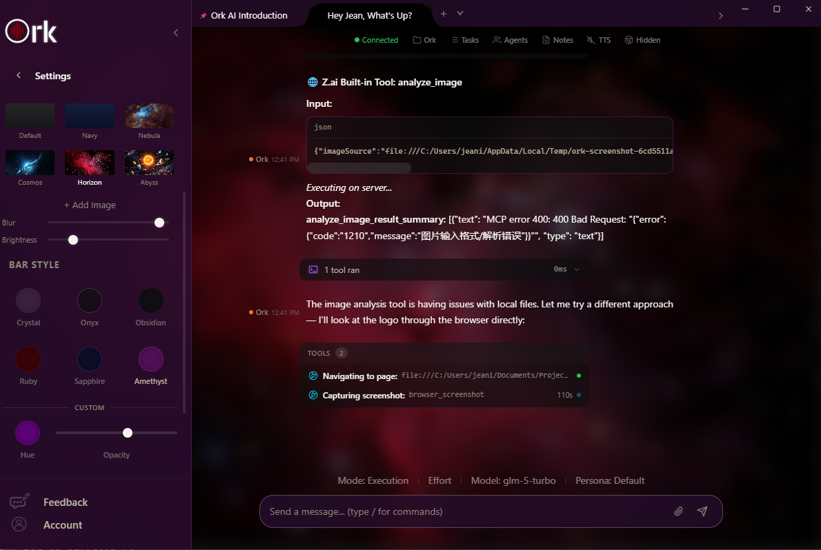 Ork interface — agents panel